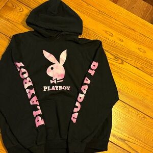 PLAYBOY Black Hoodie with Pink Bunny Logo